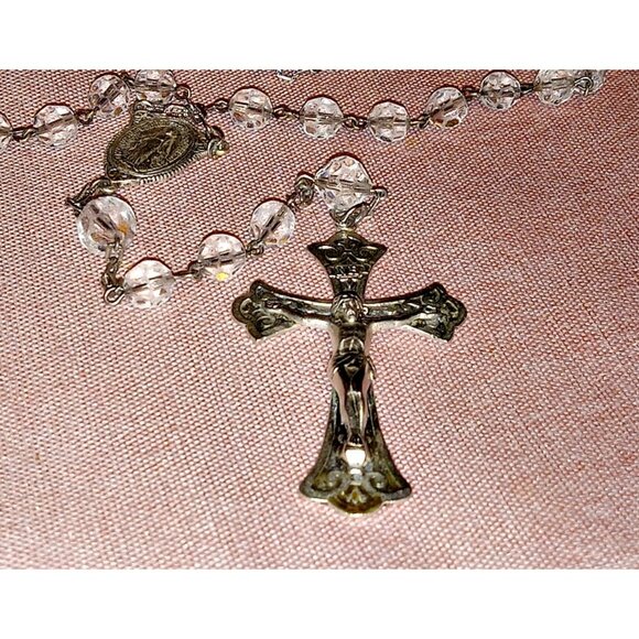 Fleur De Lis Sterling Silver Crystal Rosary Mary RARE 84 years old - Picture 4 of 7